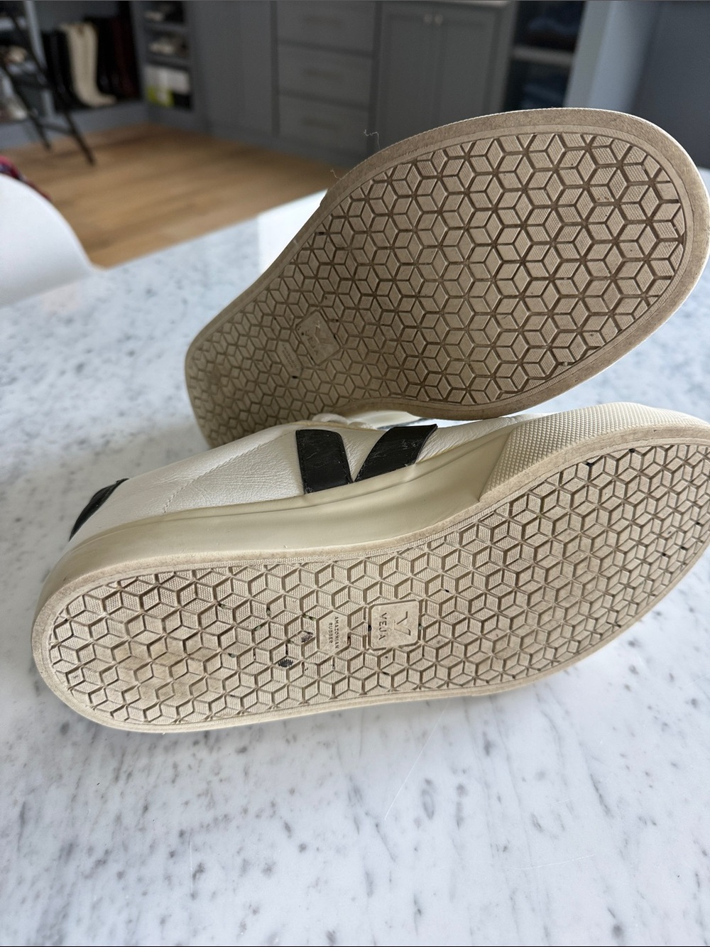 Veja Campos White Leather Sneakers with Black V Accent - Picture 9 of 9